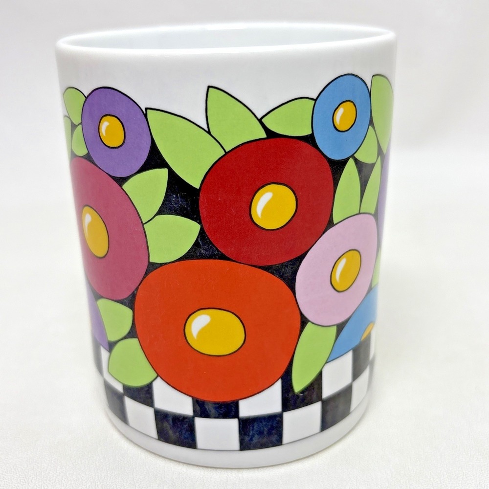 Vintage 90s Mary Engelbreit Bright Geometric Coffee Tea Mug Made In Taiwan Retro - Picture 2 of 7